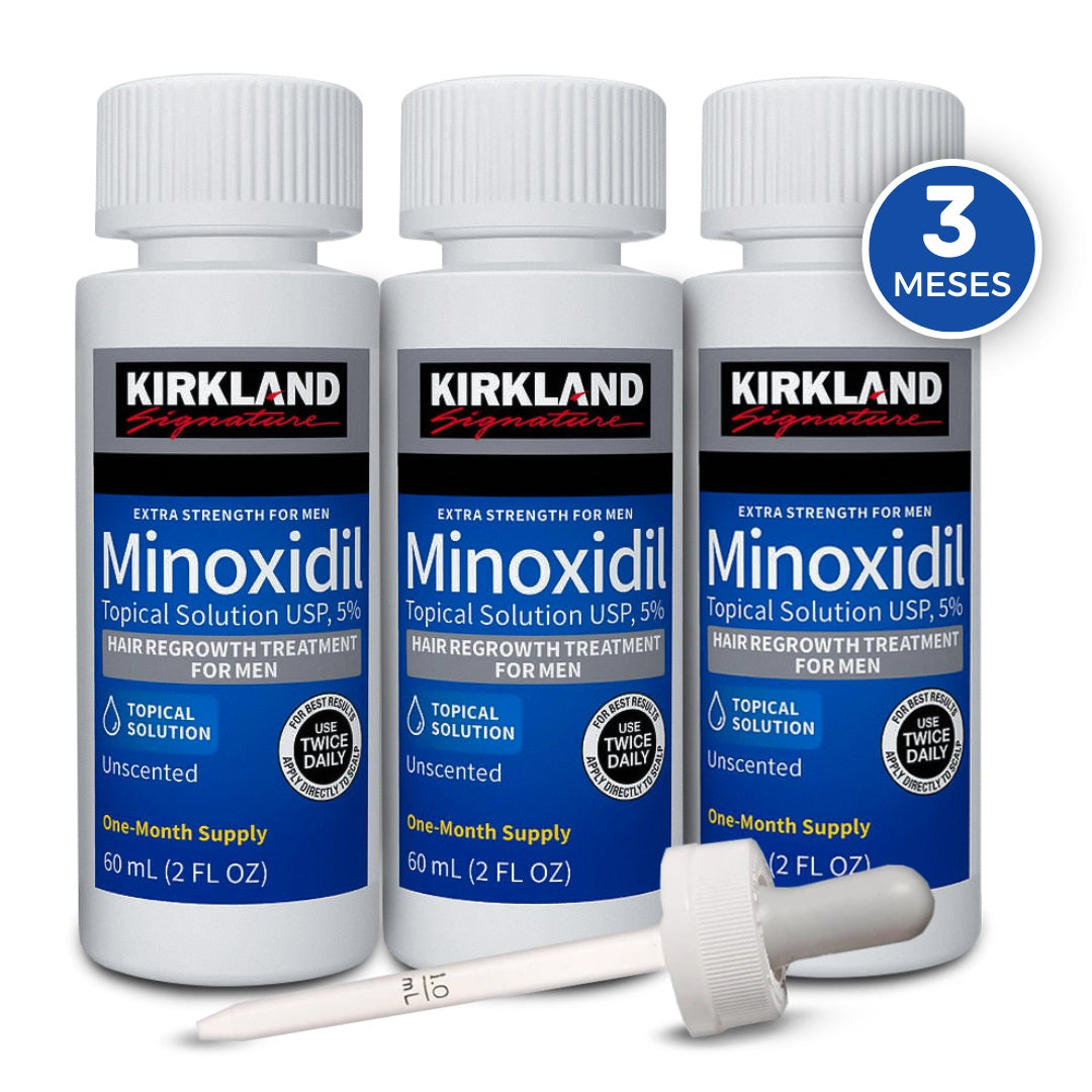 Minoxidil Kirkland 5% - 3 Frascos + Conta Gotas