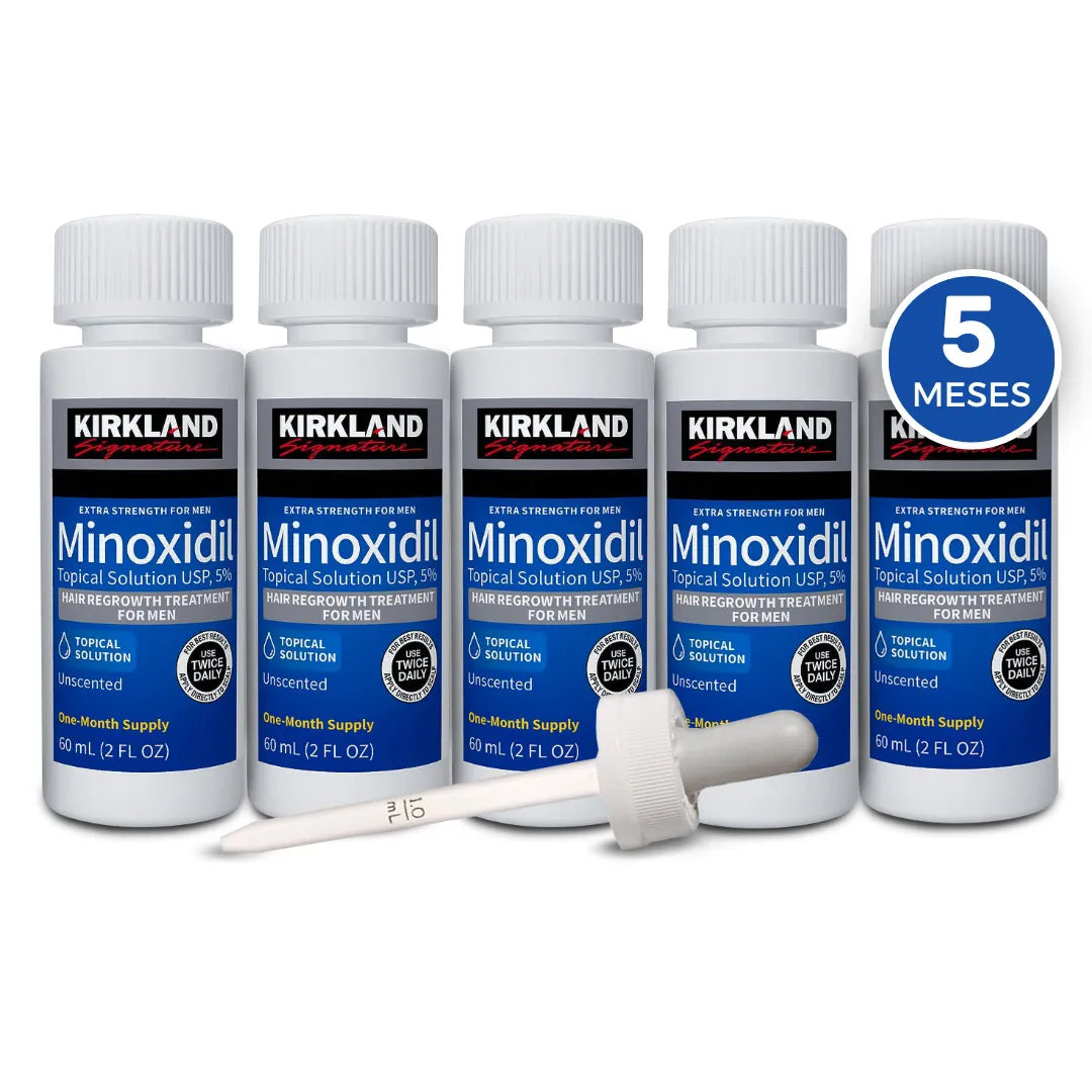 Minoxidil Kirkland 5% - 5 Frascos + Conta Gotas