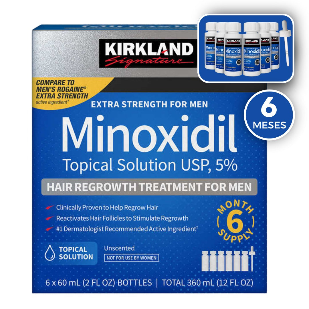 Minoxidil Kirkland 5% - 6 Frascos + Conta Gotas
