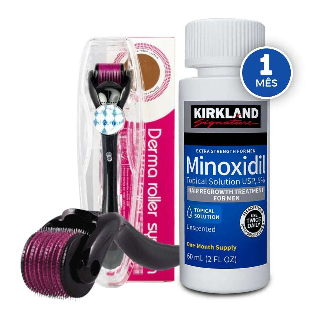 Kit 1 Minoxidil 5% + 1 Dermaroller 540 Agulhas 0.5 Mm