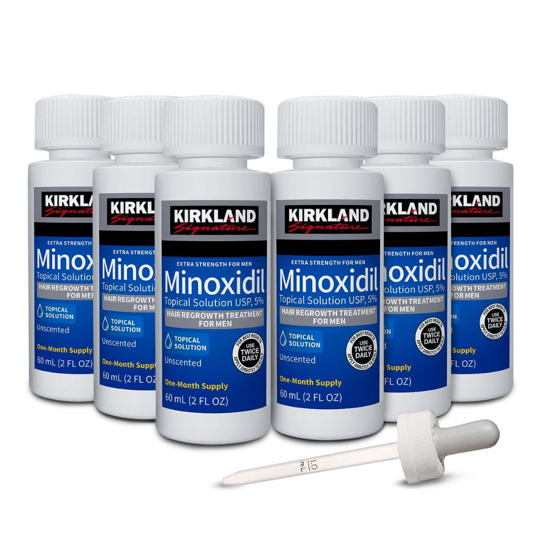 Minoxidil Kirkland 5% - 6 Frascos + Conta Gotas