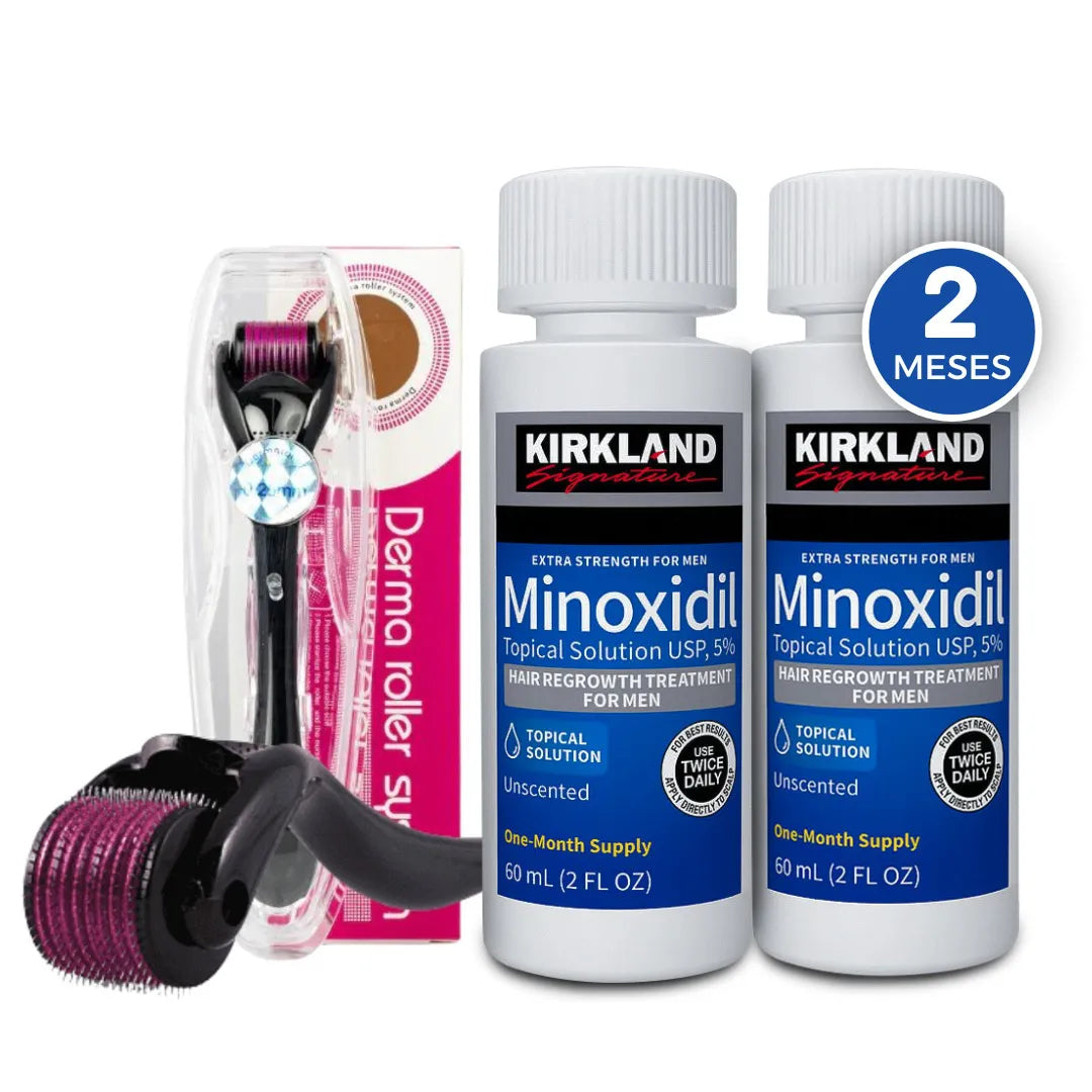 Kit 2 Minoxidil 5% + 1 Dermaroller 540 Agulhas 0.5 Mm