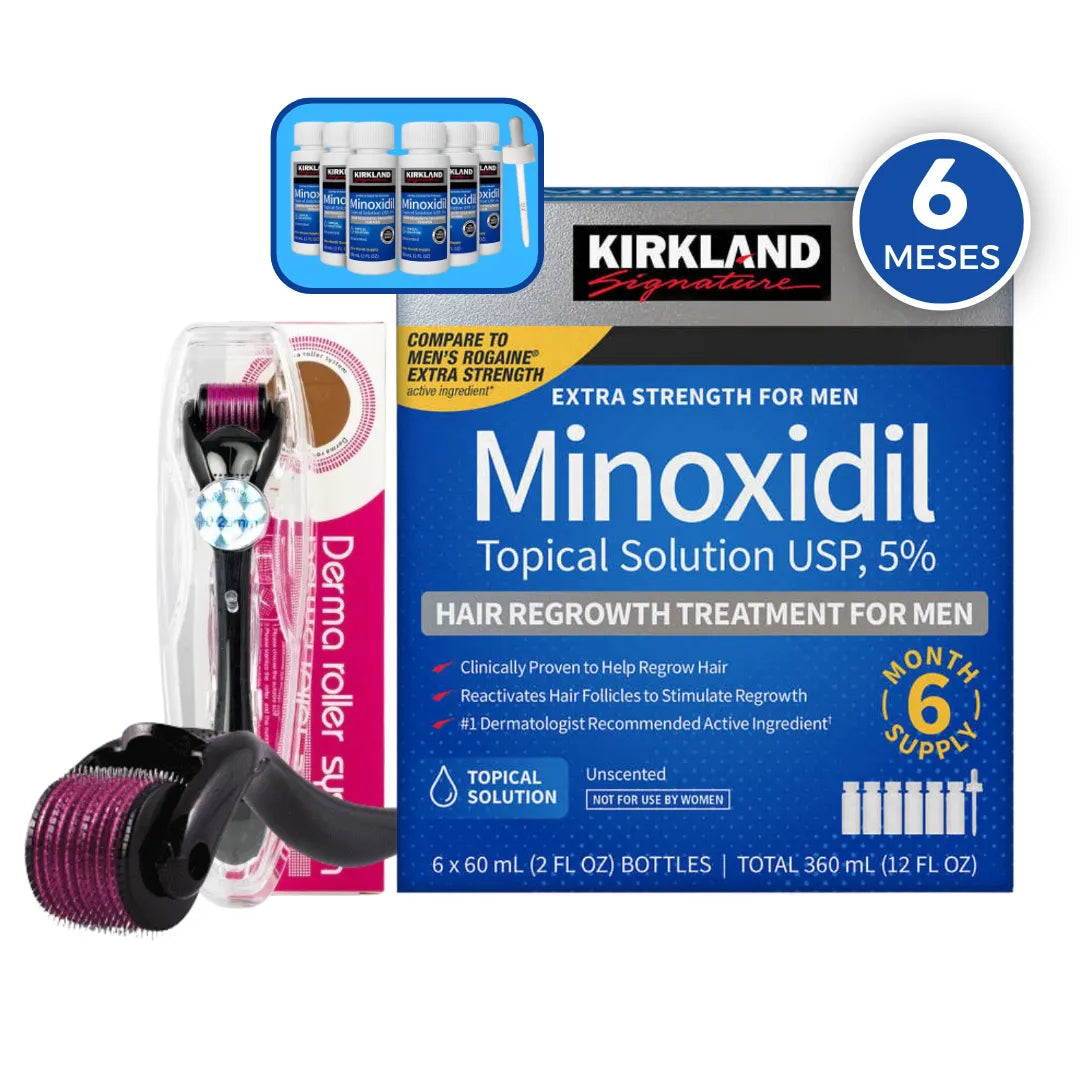 Kit 6 Minoxidil 5% + 1 Dermaroller 540 Agulhas 0.5 Mm