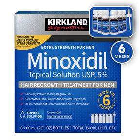 Minoxidil Kirkland 5% - 6 Frascos + Conta Gotas
