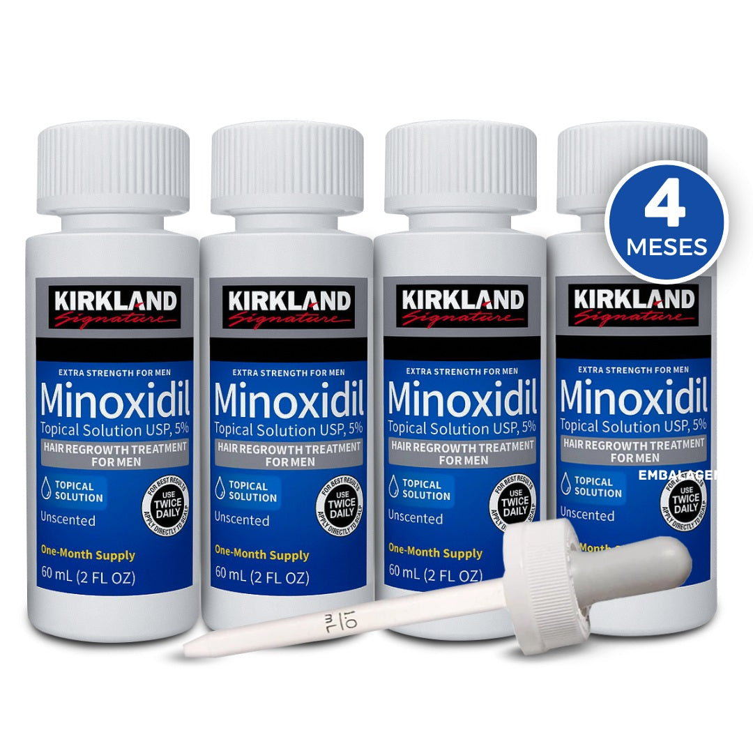 Minoxidil Kirkland 5% - 4 Frascos + Conta Gotas